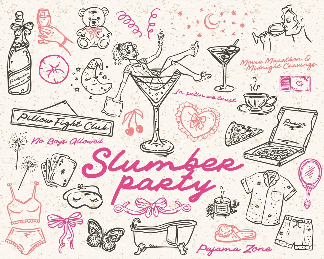 Slumber Party Clipart Set: Hand-drawn Girls' Night Illustrations (SVG ...