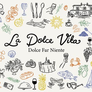 40+ La Dolce Vita Whimsical Style, SVG, PNG, AI, illustrations, hand drawn elements, dolce far ninte, italian, summer, holiday, wedding,