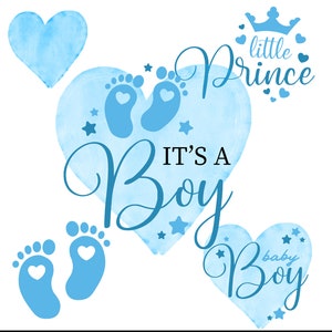 It&#39;s a Boy , Digital files, Set od 5 Baby Boy announcement clipart digital files, svg, png, eps, jpg