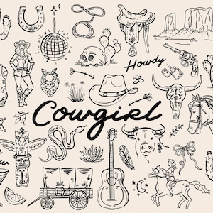 Cowgirl Illustration Set: Wunderliche Wildwest Grafiken (SVG, PNG, AI)