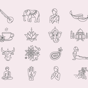 16 Indien Icons - Grau, Schwarz, Weiß, svg, png, eps