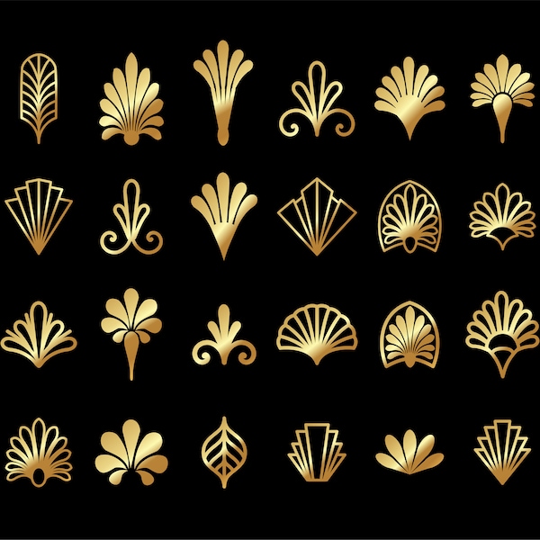 24 SVG, PNG (Oro y negro), EPS - Art Deco, Roaring 20's, Great Gatsby - colección de palmetas art deco