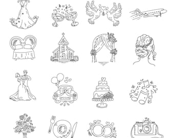 16 Wedding Doodle Collection - 16 Beautiful svg, png, eps wedding icons doodle style bundle, hand drawn icon set