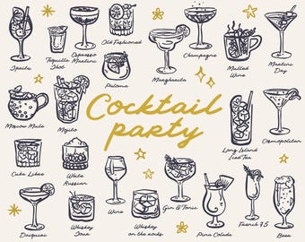 23 Whimsical SVG, PNG, Drinks and Cocktails illustrations, collection, set, bundle, hand drawn