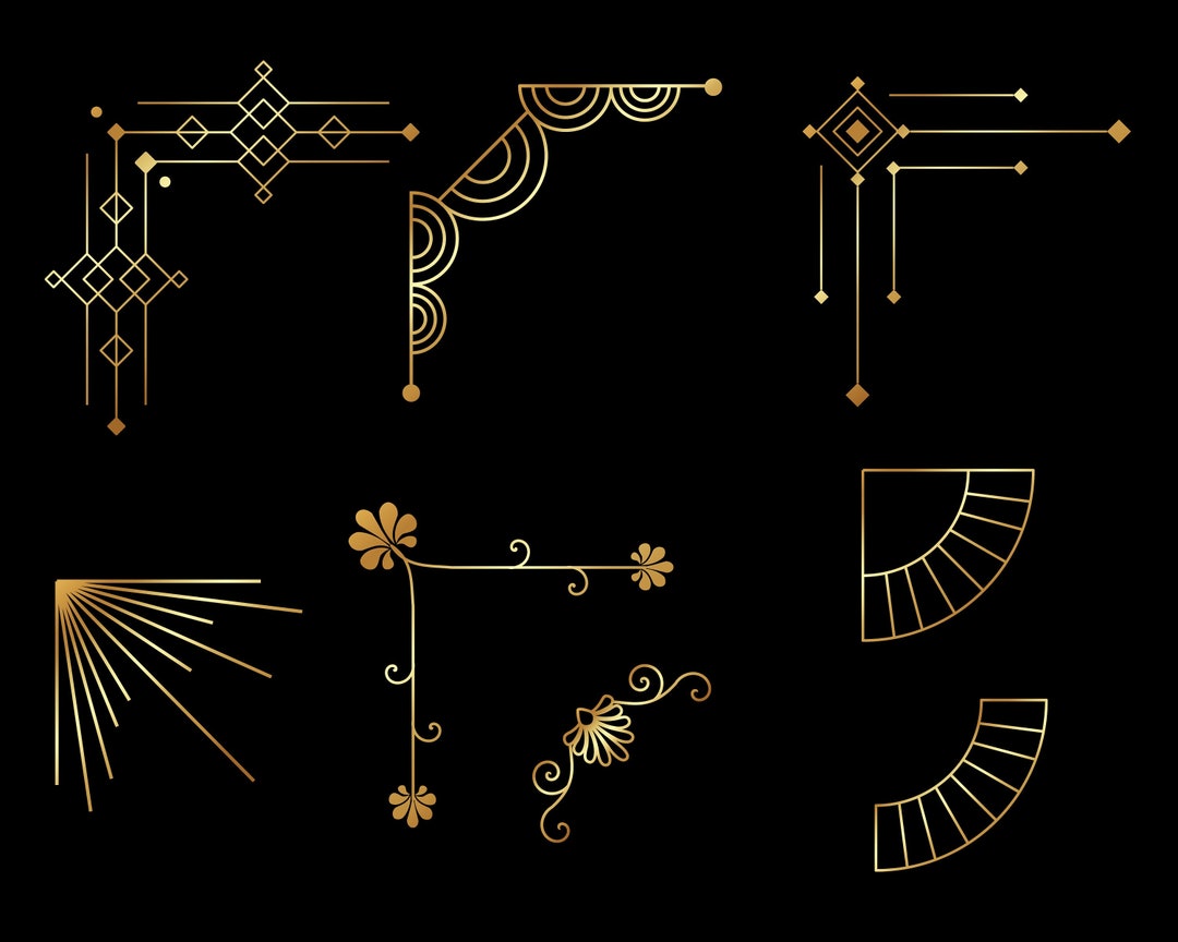 8 SVG, PNG gold & Black, EPS Art Deco, Roaring 20's, Great Gatsby
