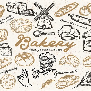 Bageri, Bröd, Nyckfull Clipart: Handritade illustrationer (SVG, PNG, AI)