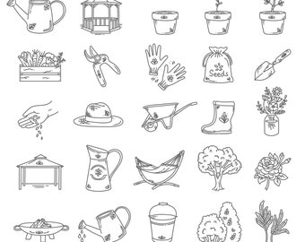 Garden Icons Doodle Collection: Hand-Drawn SVG, PNG, EPS (Digital Download)