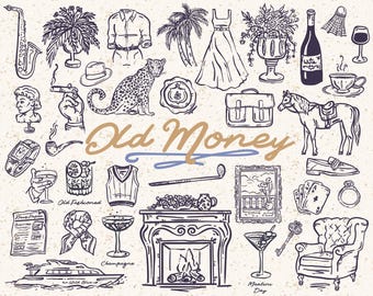 Old Money Clipart Set: Hand-Drawn Vintage Elegance (SVG, PNG)