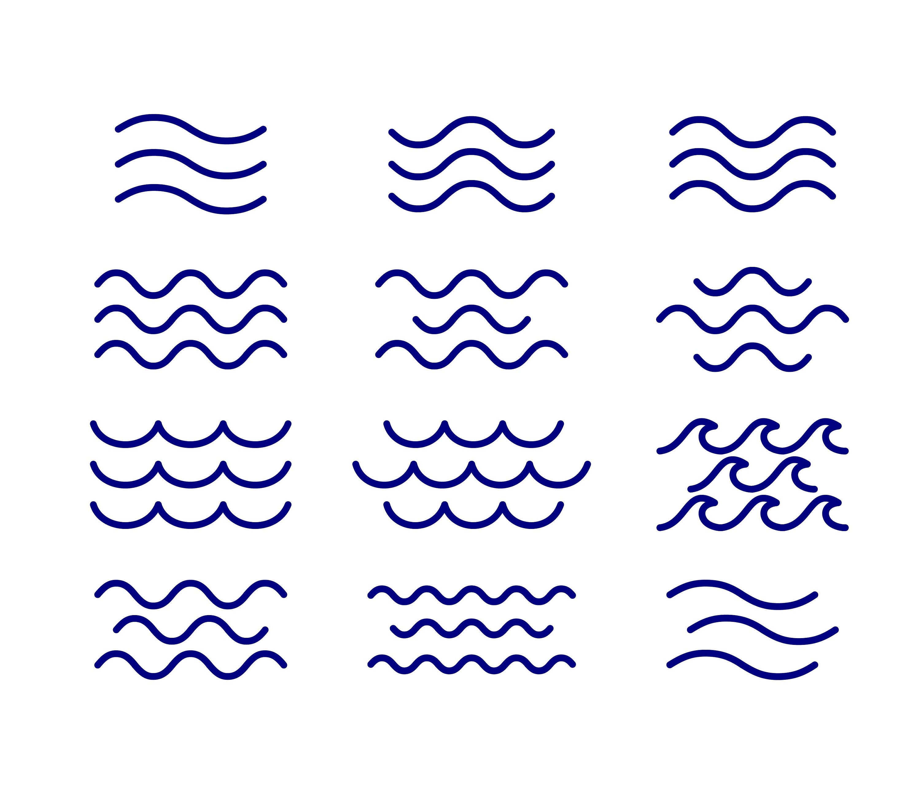 12 water waves, line style icon set, bundle, svg, ai, eps