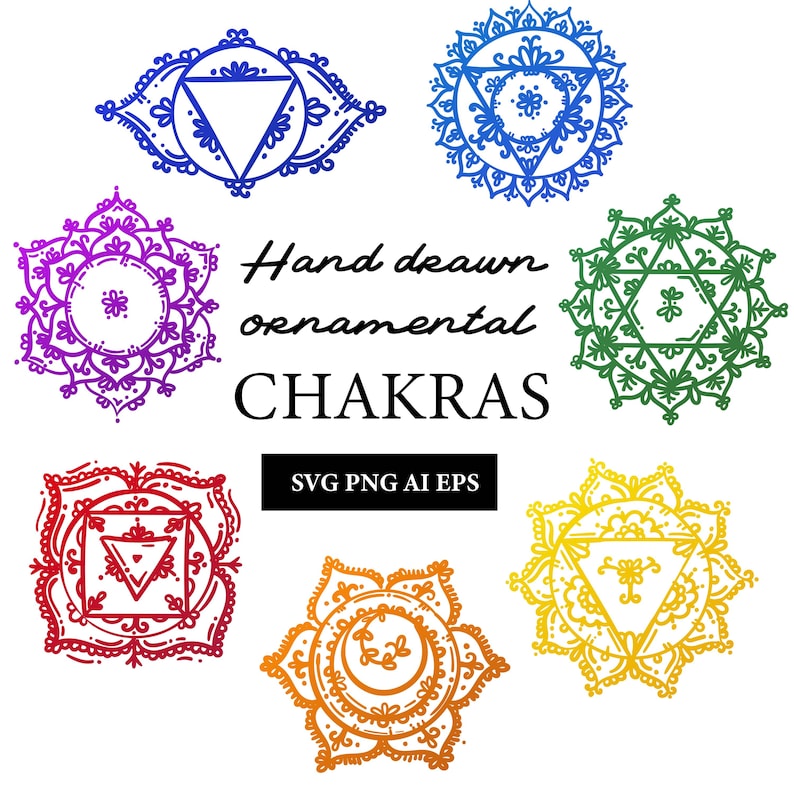 7 Ornemental Hand Drawn Chakras Symbols ,digital Download, Clipart ...