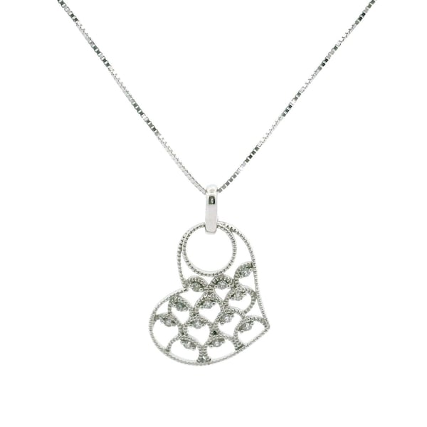 Brand New 14k White Gold and Diamond Fancy Heart Pendant Necklace 18"