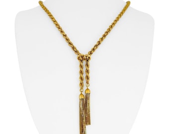 18k Yellow Gold 30.2g Ladies Vintage Lariat Tassel Rope Necklace Italy 28"