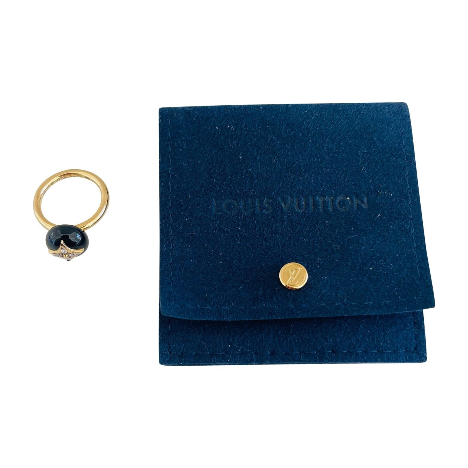 Louis Vuitton B Blossom Signet 18k Yellow Gold Onyx and Diamond Cocktail  Ring