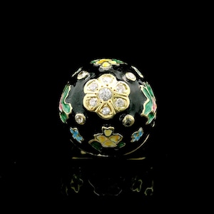 14k Yellow Gold Enamel and Diamond Heavy Bombe Ring Size 4.25
