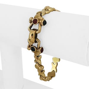 14k Yellow Gold 18.7g Ladies Vintage Cabochon Gemstone X Link Bracelet Italy 7"