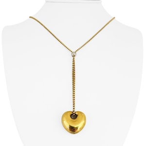 18k Yellow Gold and Diamond Station Ball Necklace and Puffy Heart Pendant 30&quot;