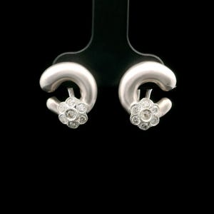 18k White Gold and Diamond 7.9g Vintage C Floral Stud Earrings
