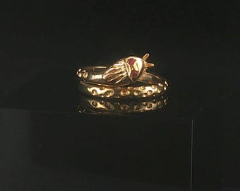 18k Yellow Gold 3.7g Vintage Ruby Snake Bypass Ring Size 5