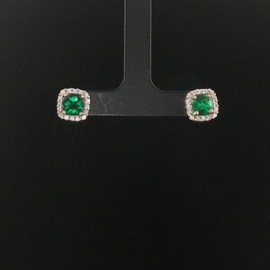14k Yellow Gold Lab Emerald and Natural Diamond Stud Earrings