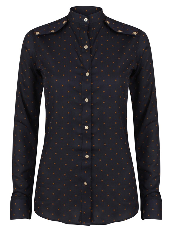 navy blue spotted blouse
