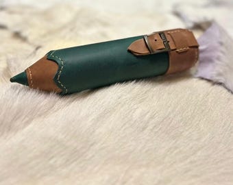 Handmade Leather Pencil Case, Unique Shaped Pen Holder, Genuine Leather, Artist Writer Gift