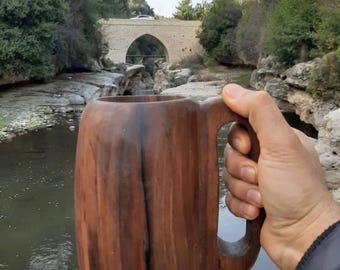Handcrafted Wooden Mug, Rustic Viking Tankard, Natural Drinkware, Eco Friendly Cup