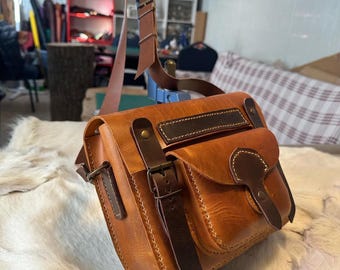 Handmade Full Grain Leather Crossbody Satchel, Vintage Brown Rustic Messenger Bag