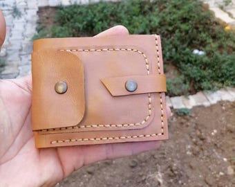 Handmade Bifold Leather Wallet, Slim Card Holder, Rustic Brown Genuine Leather