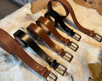 Handmade Full Grain Leather Belt – Minimalist Brown Black Work Belt – Durable Gift for Him