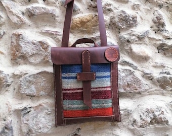 Handmade Leather Kilim Bag: Boho Crossbody, Ethnic Turkish Shoulder Style