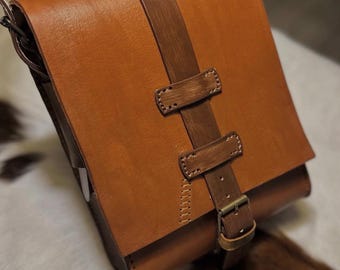 Handmade Full Grain Leather Crossbody Bag, Vintage Brown Satchel, Minimalist Shoulder Bag