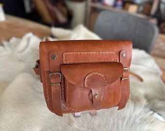Handmade Full Grain Leather Crossbody Bag, Vintage Minimalist Shoulder Purse