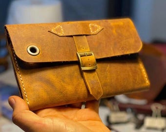 Handmade Full-Grain Leather Wallet & Crossbody Bag – Distressed Organizer, Minimalist Travel Wallet