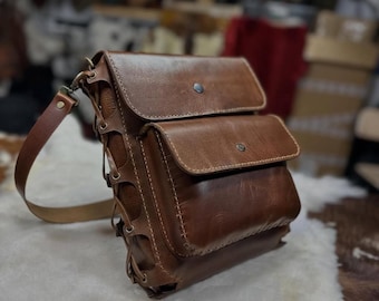 Handmade Genuine Leather Crossbody Bag, Vintage Rustic Brown Shoulder Purse