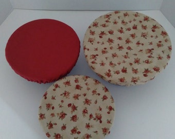 Fabric Bowl Covers ~ Handmade ~ Reusable/Reversible ~ Set of 3 ~ Roses