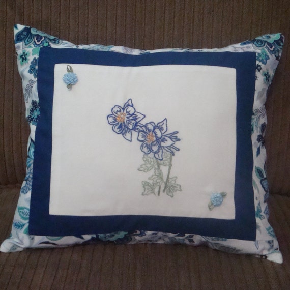 Accent Pillowhand Embroidery Flower Pillow Square Pillow Etsy