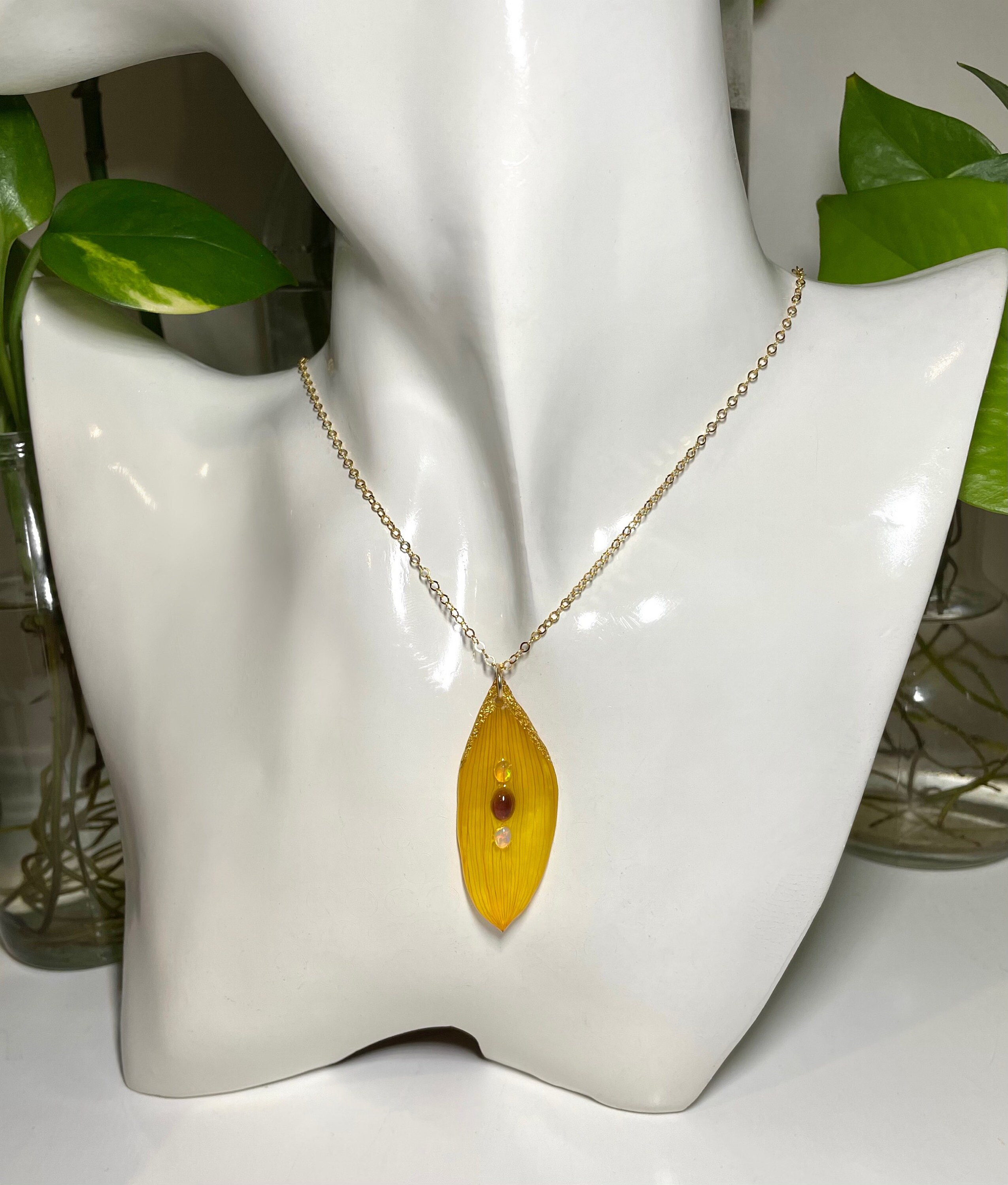 Real Sunflower Opal & Amethyst Necklace Pressed Flower Etsy UK