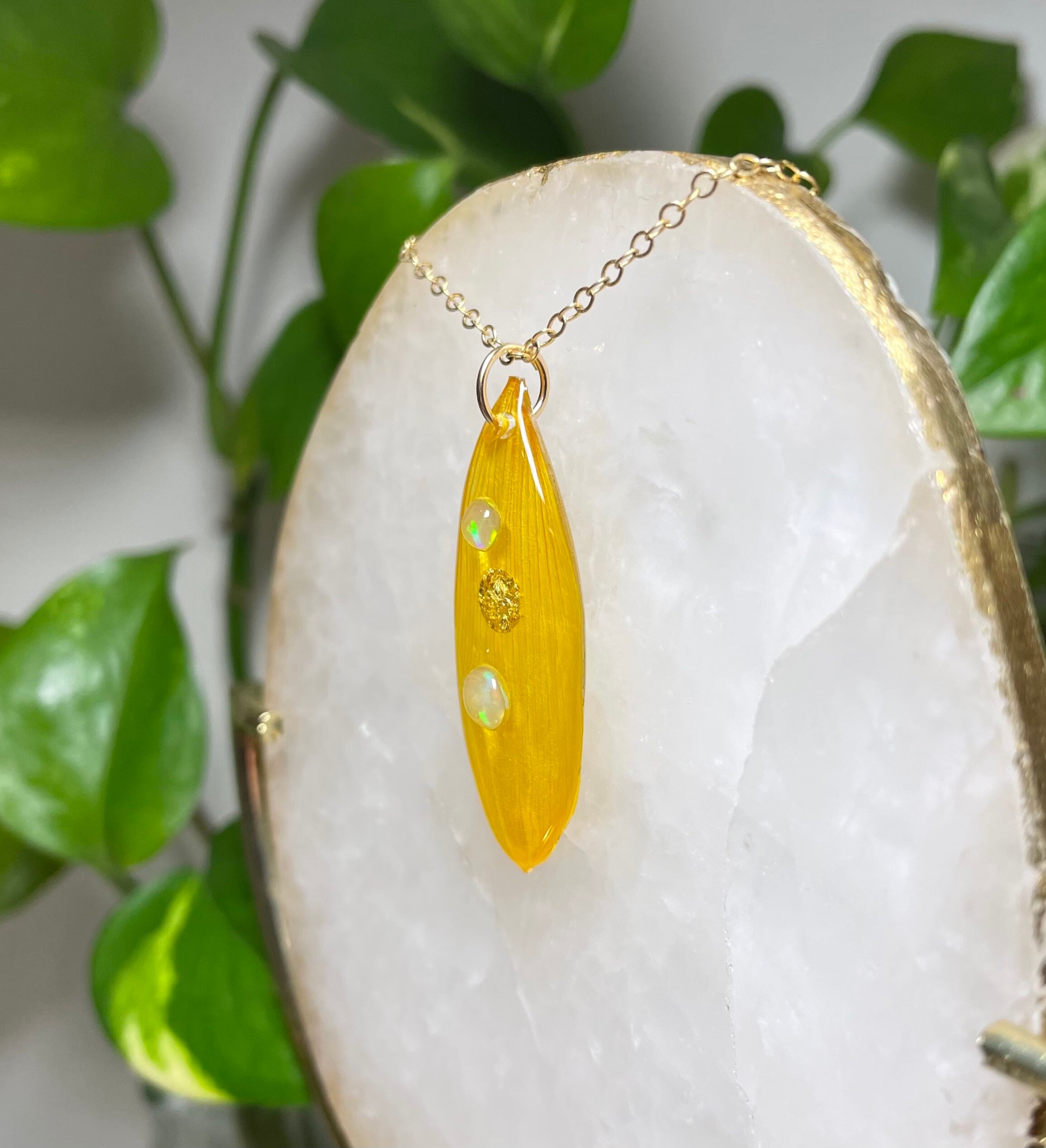 Real Sunflower Opal Necklace Pressed Flower Resin Necklace Etsy