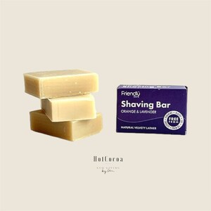 Moisturising Shaving Soap Bar, Orange & Lavender, Biodegradable Vegan Chemical- Plastic- Palm Oil- + Paraben-Free, Natural Essential Oils