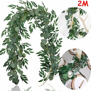 2M Hanging Eucalyptus Garland Artificial | Plants Vine Willow Leaf Rattan Garden Home Decor Party | Wedding Props Christmas Decor