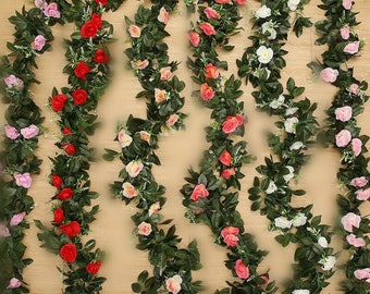 2.5m Artificial Flower Silk Rose Leaf Garland Vine Ivy Home Wedding Garden Decor