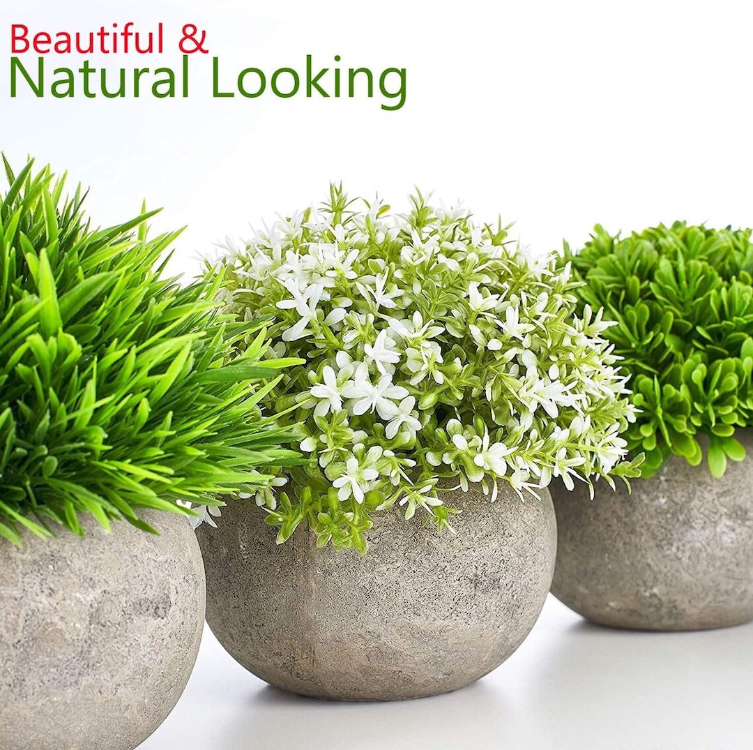 Indoor Plants Artificial Plant Set Lifelike, Green & White Artificial Plants Indoors in Pots