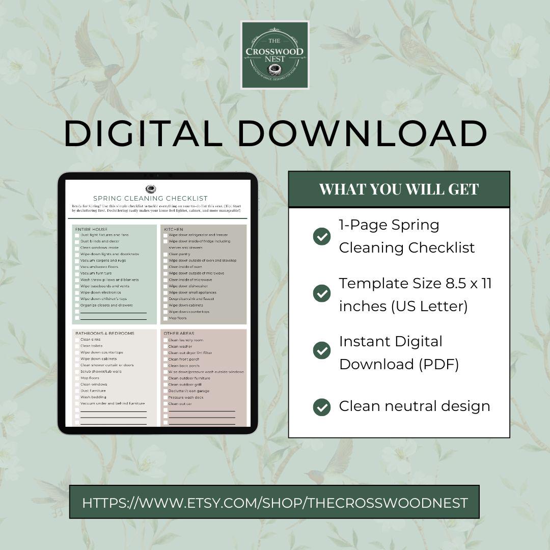Spring Cleaning Checklist | Printable | Minimal Home Cleaning Planner ...