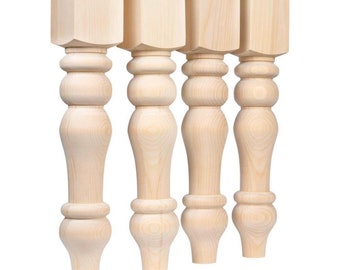 Pine Curvy Farmhouse Dining Table Legs - 5" x 29" - Set of 4 - Unfinished Wooden Legs - American Pine - Handmade in NC