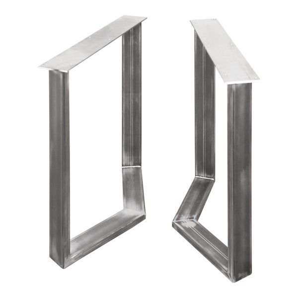 Angled Square Metal Table Legs - Set of 2 - Modern Industrial Legs Made in the USA - Matte Black & Clear Powder Coat Options