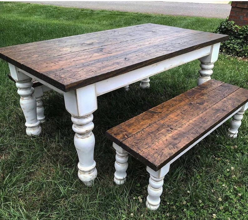 Beautiful table featuring Carolina Leg Co's Chunky Pine Farmhouse Legs - 5 x 29 - Dining Table Legs - Set of 4 - Stain Grade - Handmade in NC!