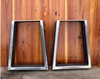Trapezoid Metal Table Legs - Set of 2 - Modern Industrial Legs Made in the USA from American Steel - Matte Black & Clear Powder Coat Options