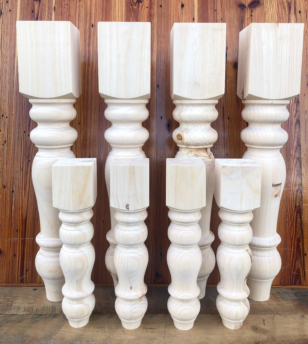 Chunky Pine Dining Table Legs & Chunky Pine Bench Legs - Combo Set - 5 ...