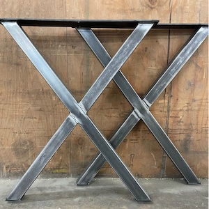 X Metal Table Legs - Set of 2 - Modern Industrial Legs Made in the USA - Matte Black & Clear Powder Coat Options - Custom Sizes Available