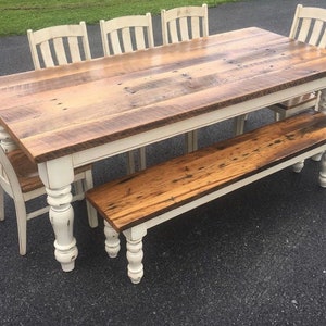 Beautiful table featuring Carolina Leg Co's Chunky Pine Farmhouse Legs - 5 x 29 - Dining Table Legs - Set of 4 - Stain Grade - Handmade in NC!